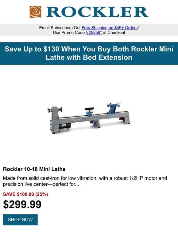 Turn & Save: Up to $130 OFF Rockler Mini Lathe & Bed Extension!
