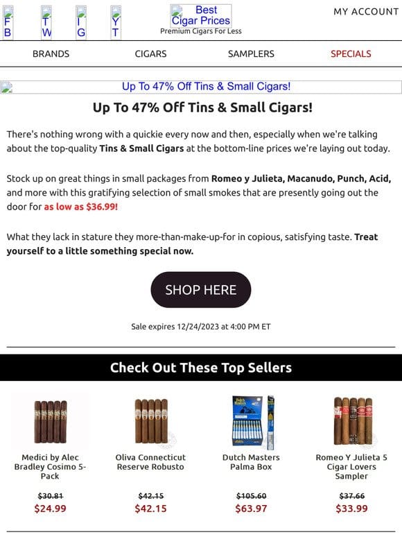 Up To 47% Off Tins & Small Cigars
