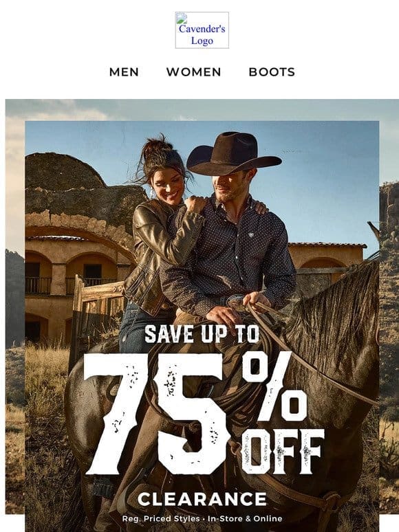Up To 75% Off Apparel & Boots