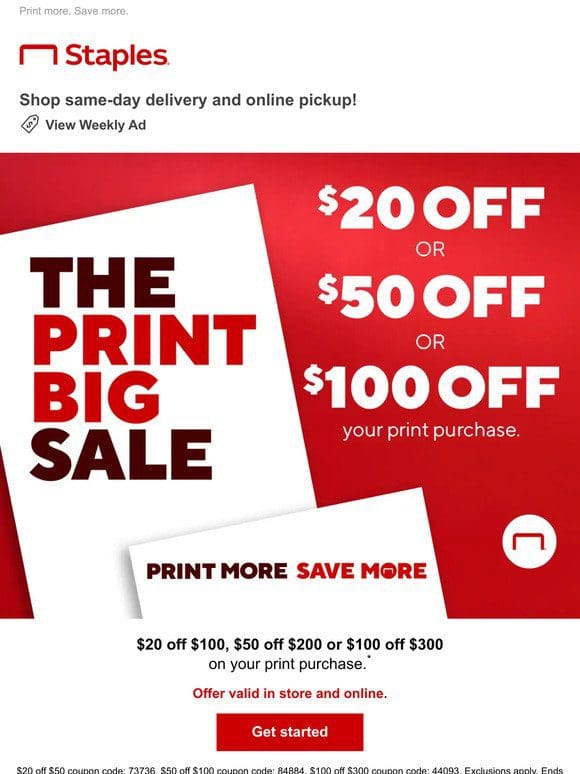 Up to $100 off w/ The Print Big Sale