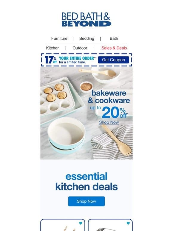 Up to 20% Off Cookware & Bakeware Essentials