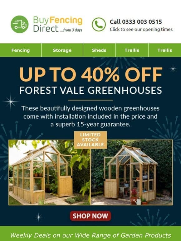 Up to 40% off Forest Vale Greenhouses! Limited stock available!