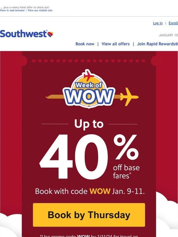 Up to 40% off airfare ENDS THURSDAY.