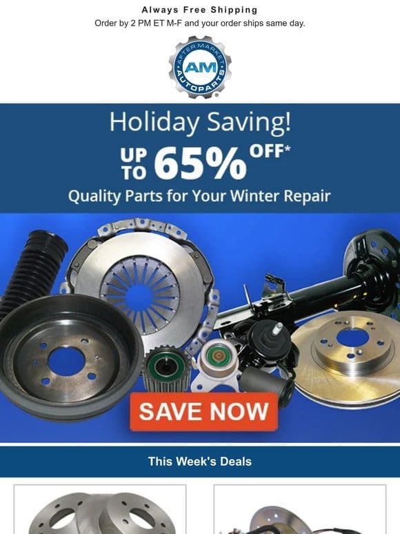 Up to 65% Off Parts for Your Vehicle + Free Shipping!