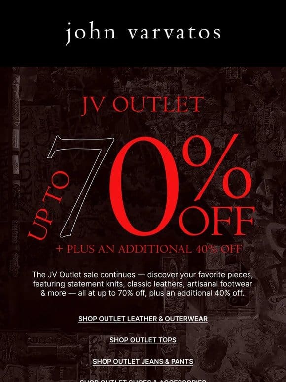 Up to 70% off JV Outlet Sale