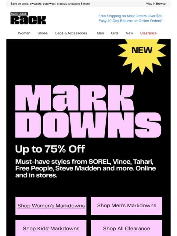 Up to 75% off NEW Markdowns!