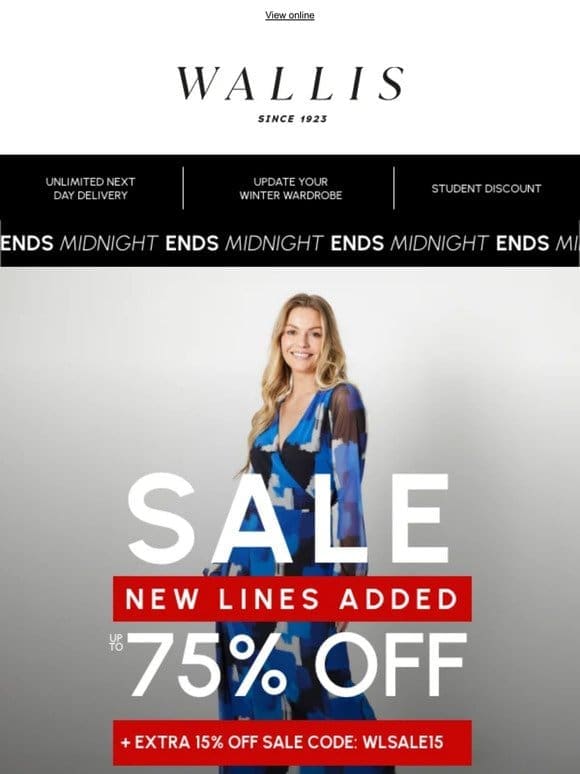 Up to 75% off sale – new lines added
