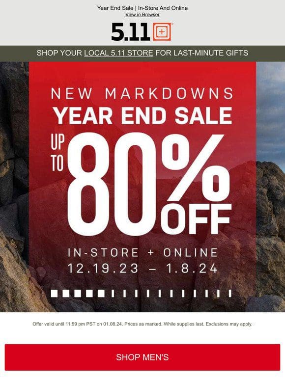 Up to 80% Off STARTS TODAY! Shop 5.11’s Year End Sale