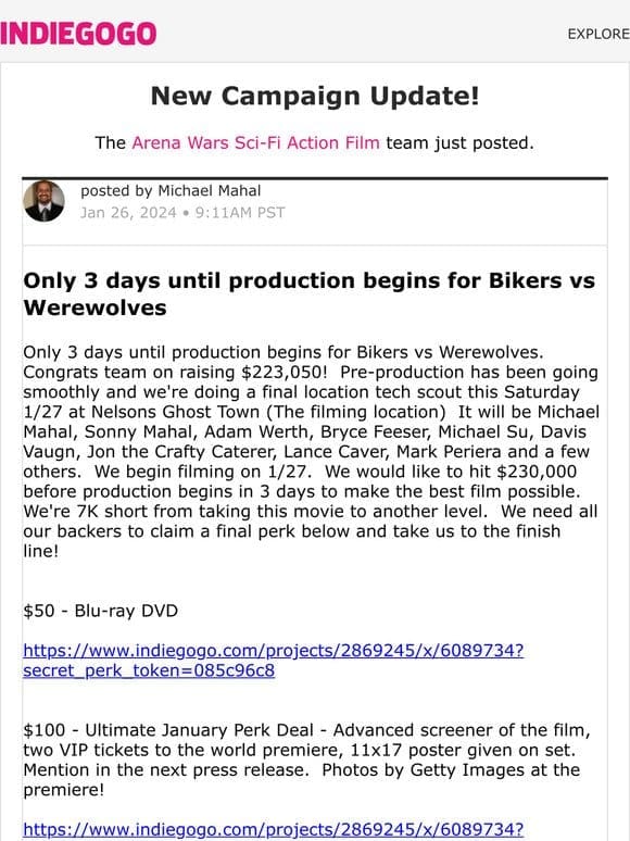 Update #288 from Arena Wars Sci-Fi Action Film
