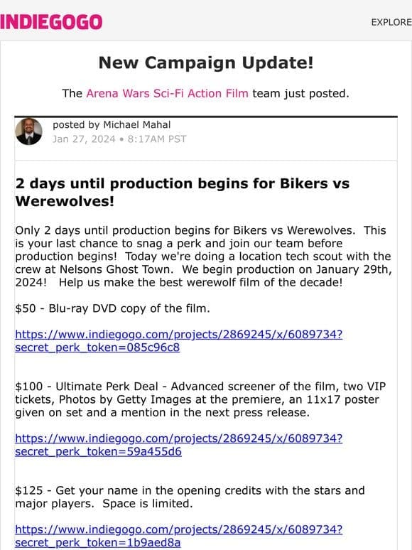Update #289 from Arena Wars Sci-Fi Action Film