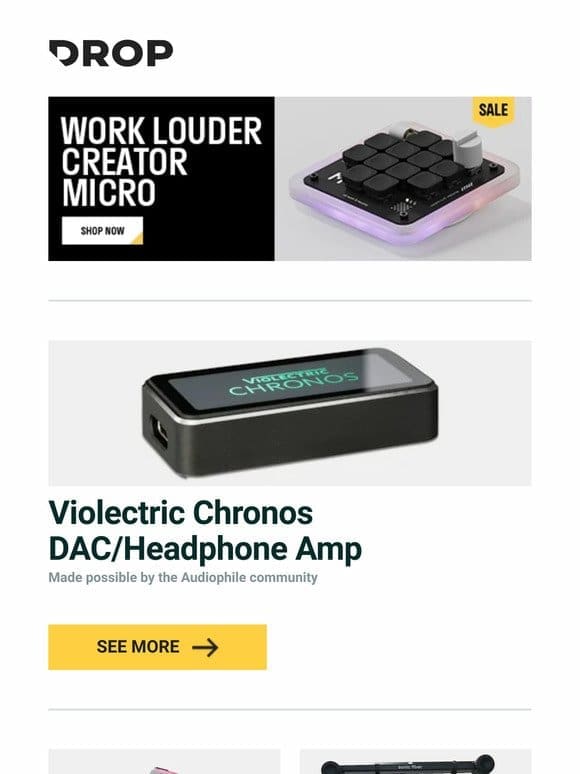 Violectric Chronos DAC/Headphone Amp， Dwarf Factory Mc.Long Mecha Artisan Keycap， Sonic Fiber Deluxe Microphone Boom Arm and more…