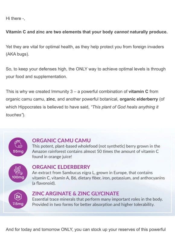 Vitamin C & Zinc ≠ naturally produced