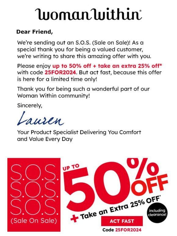 We’re Sending An S.O.S. (Sale On Sale)! Up To 50% Off!