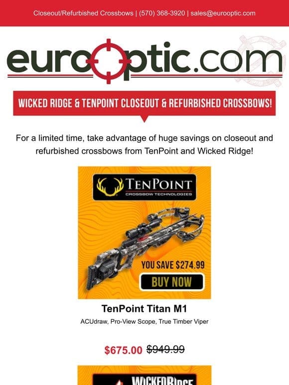 Wicked Ridge & TenPoint Closeout & Refurbished Crossbows!
