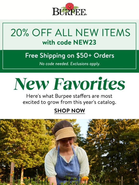 Wow! 20% off new arrivals + free shipping on $50+
