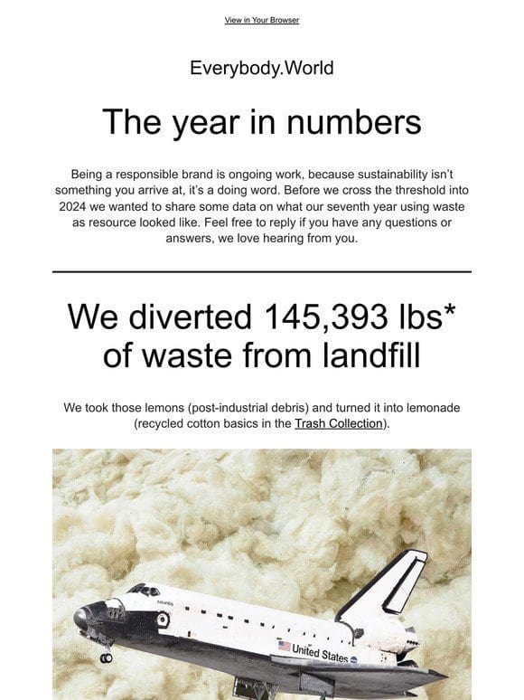 You helped divert a Space Shuttle’s weight of waste