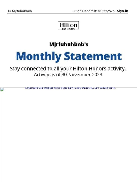 Your December Hilton Honors Monthly Statement