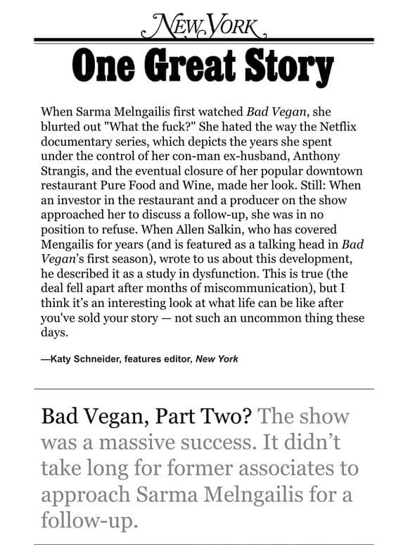 ‘Bad Vegan， Part Two?’ by Allen Salkin