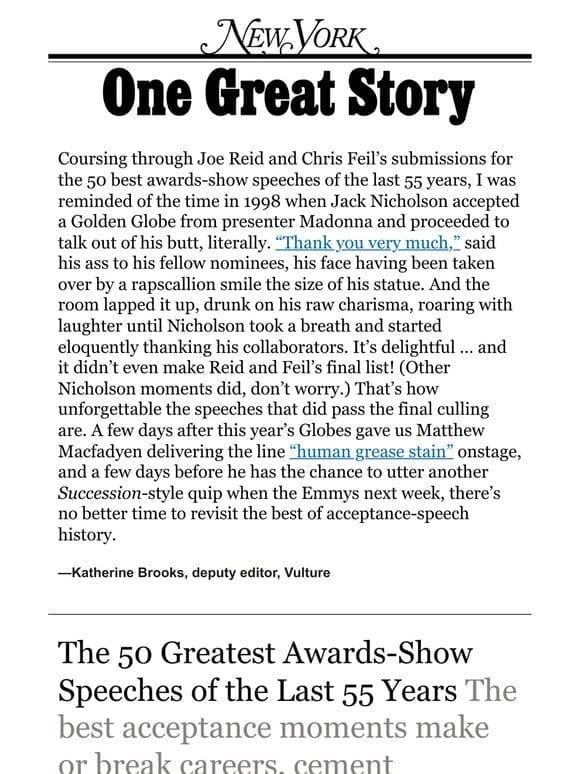 ‘The 50 Greatest Awards-Show Speeches of the Last 55 Years，’ by Joe Reid and Chris Feil