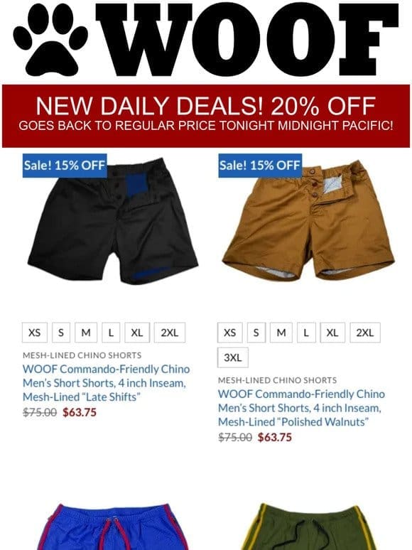 ⏱️DAILY DEALS: Mesh & Chino Shorts 15-20% Off