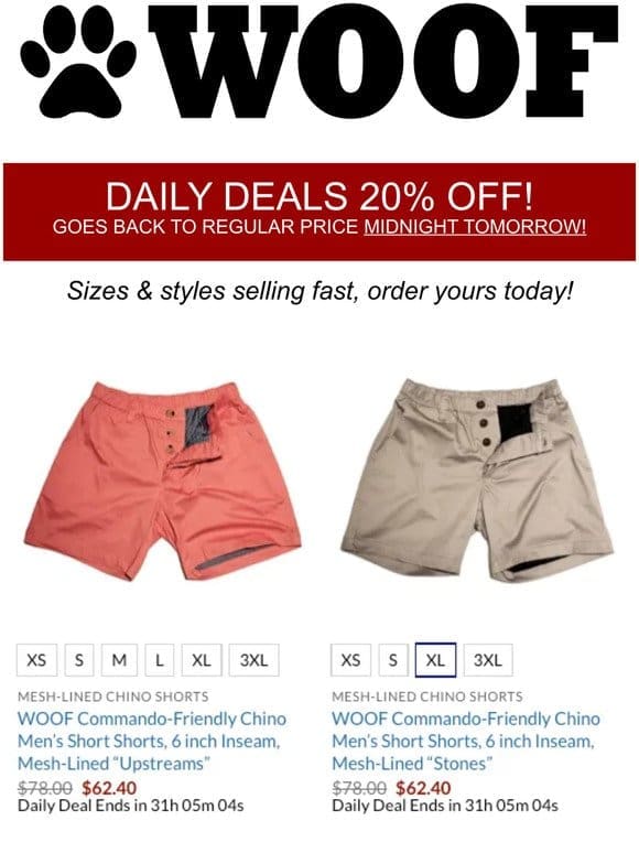 ⏳ FINAL 6″ Chinos 20% OFF Daily Deal!