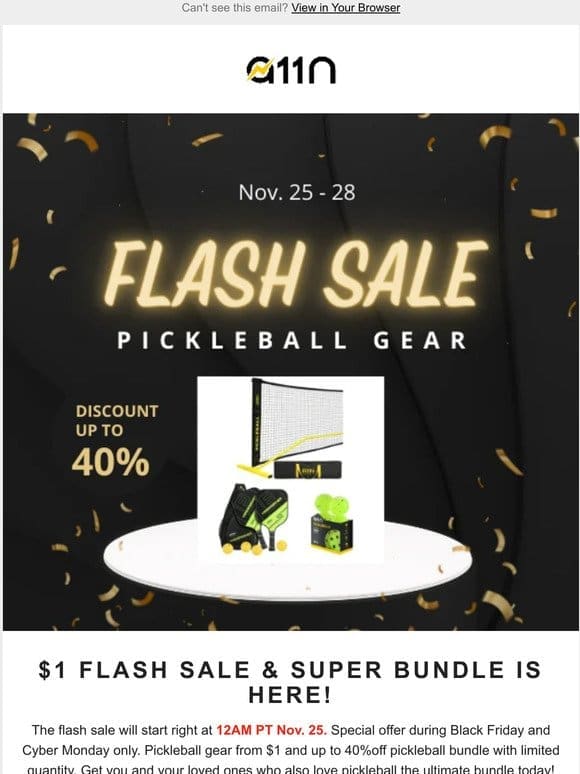⚡$ 1 Pickleball Gear Flash Sale Starts Soon!