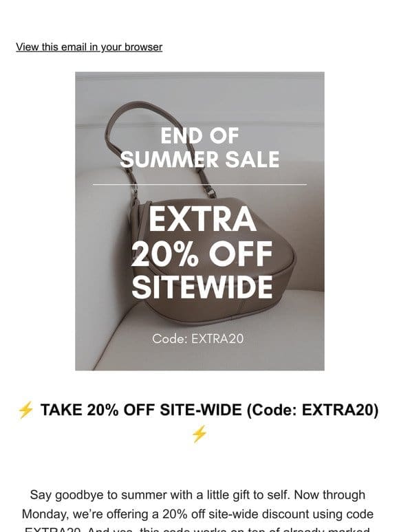 ⚡EXTRA 20% OFF SITE-WIDE⚡A farewell to summer， from AALLYN.