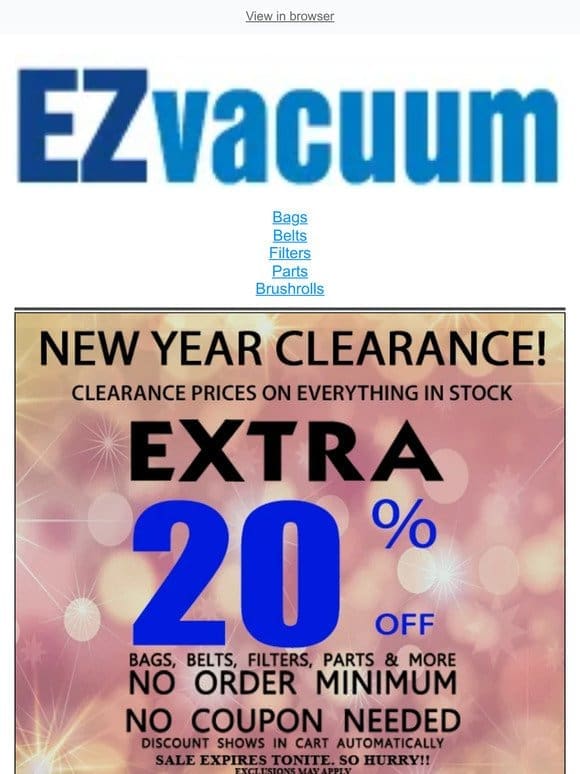 ✅ 20% Off All Orders : New Year Clearance on Vac Bags， Filters & Parts ⏰