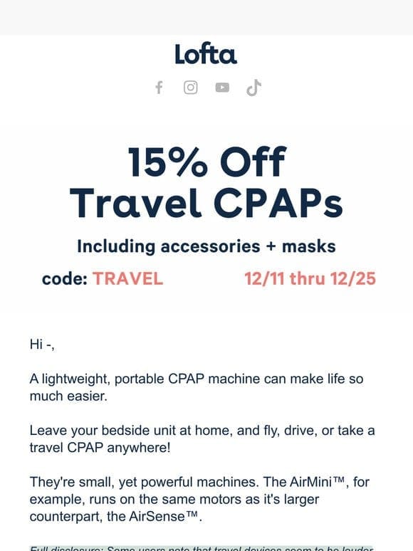 ✈️ Travel CPAPs 15% Off!