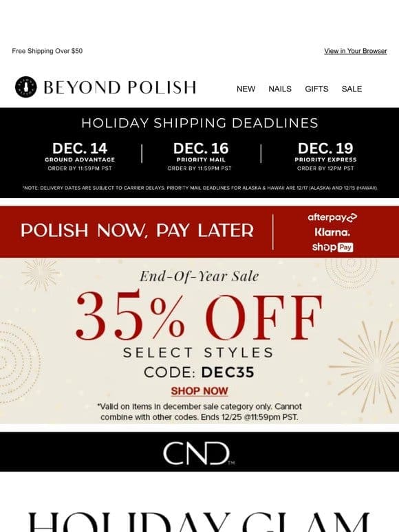 ✨ Get holiday glammed with CND + 35% OFF!