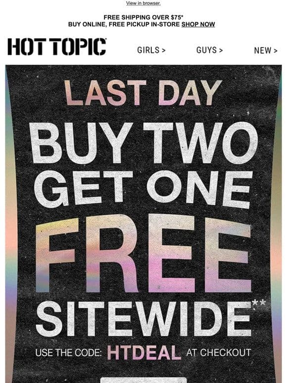 ❕ OVER TONIGHT: Buy 2， Get 1 Free ❕