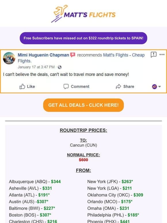 ️ CANCUN Starting at $170 Roundtrip Nonstop