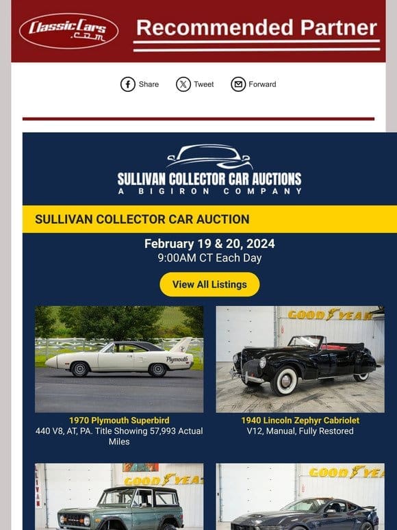 100% No-Reserve Collector Car Auction