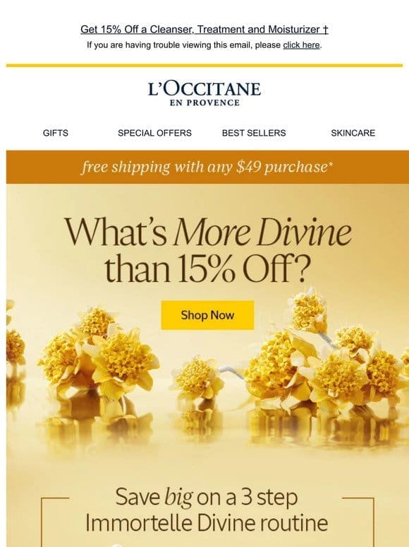 15% off your new 3-step routine? That’s divine