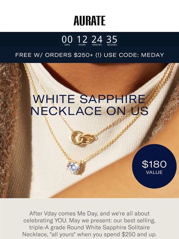$180 WHITE SAPPHIRE NECKLACE ON US