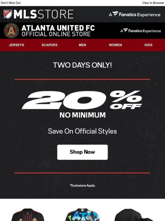 2 Days， 20% Off Official Styles