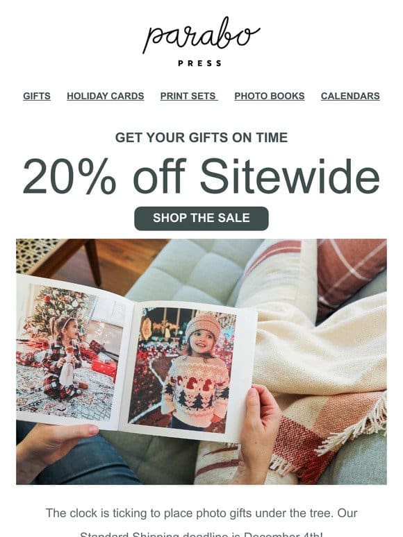 20% off sitewide! Get your photo gifts on time