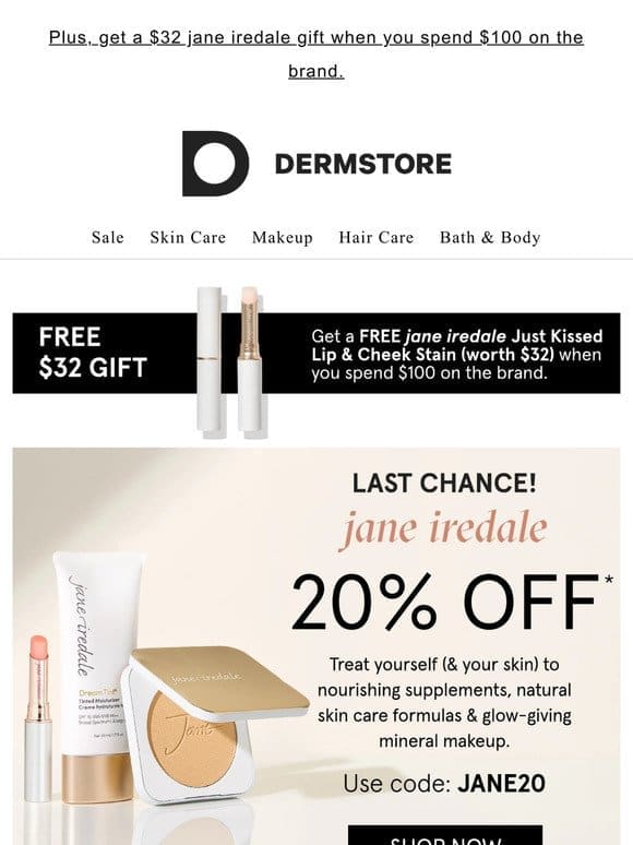24 HOURS LEFT: 20% off jane iredale’s mineral makeup & skin care