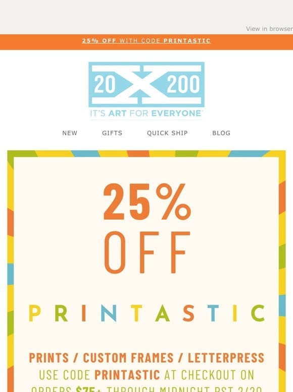 25% OFF prints， letterpress， and custom framing ❗