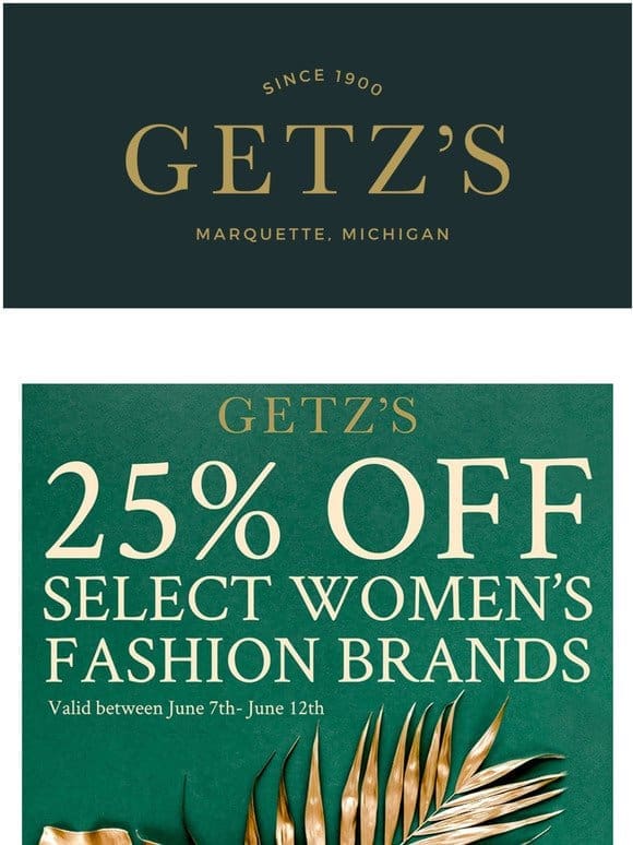 25% Off Select Men & Womens Clothing