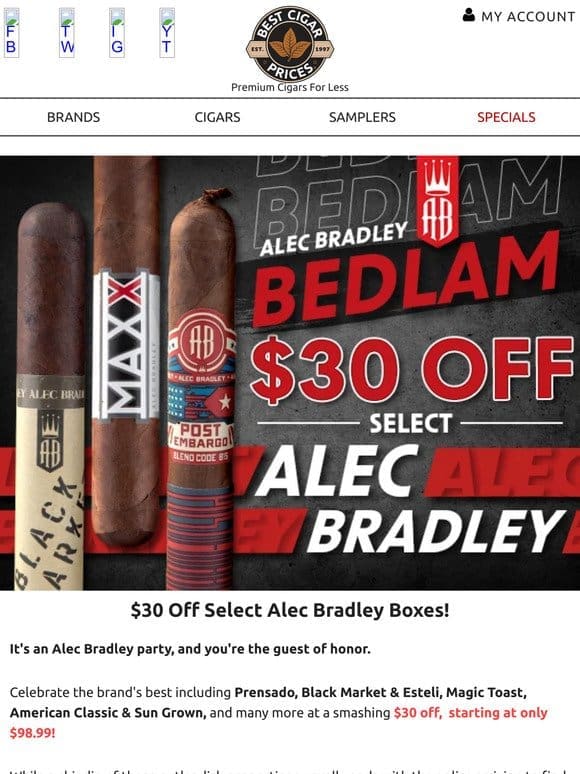 $30 Off Select Alec Bradley Boxes