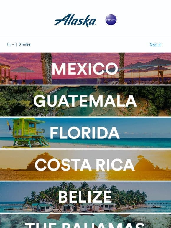 30% off fares to Florida， Latin America and the Caribbean