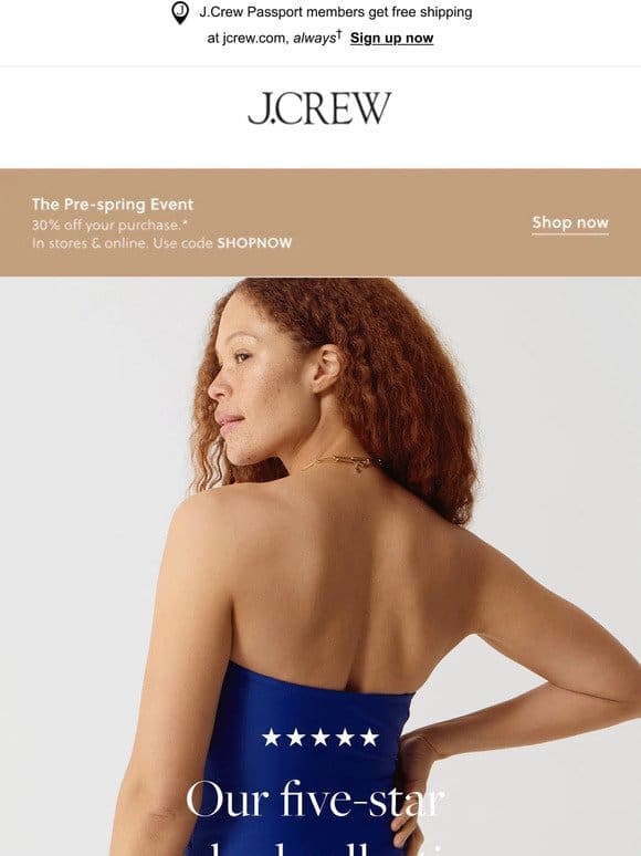 30% off ruched swim， for a limited time