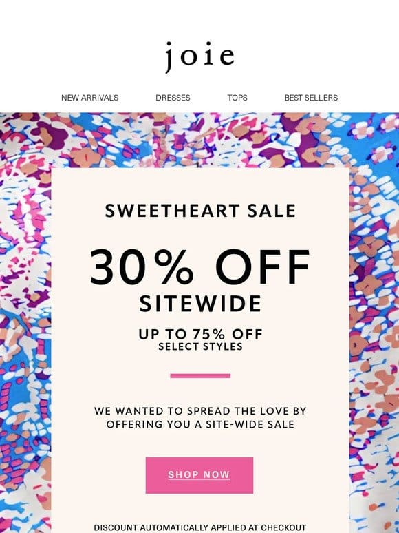 30% off site-wide with select styles up to 75% off