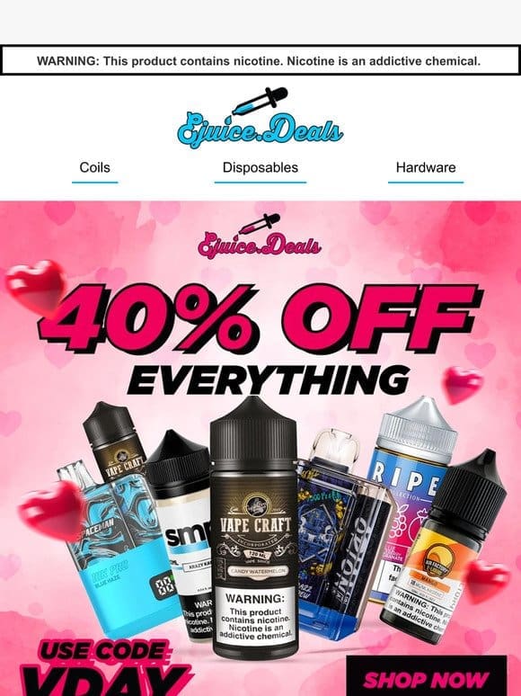 40% OFF Valentine’s Day Sale on ejuice.deals