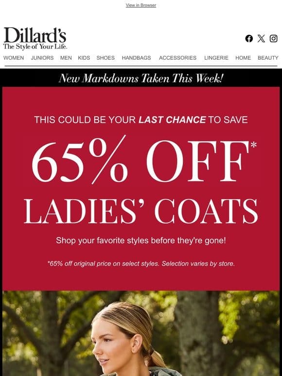 65% Off Select Ladies’ Coats