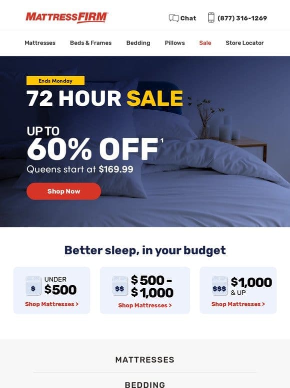 72 hours only: Up to 60% off top mattress brands