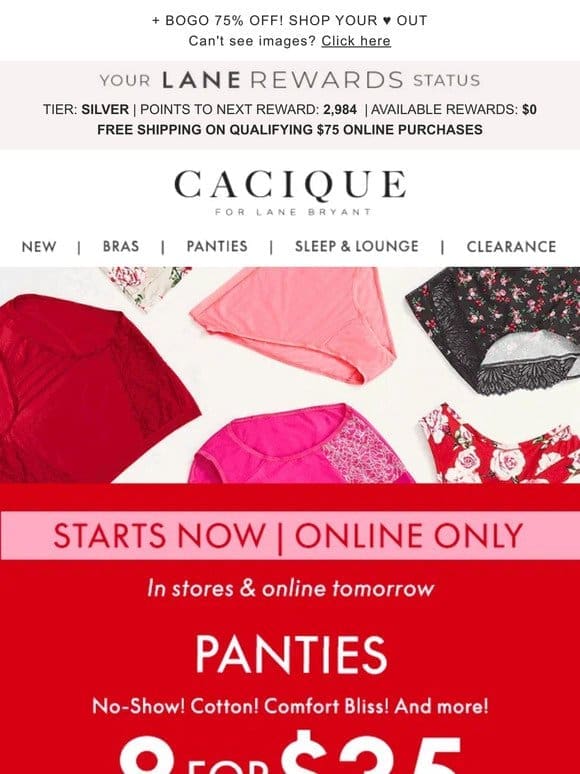8/$35 panties! Online now!