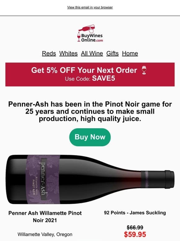 92pt Willamette Valley Pinot Noir from small-lot producer Penner-Ash!