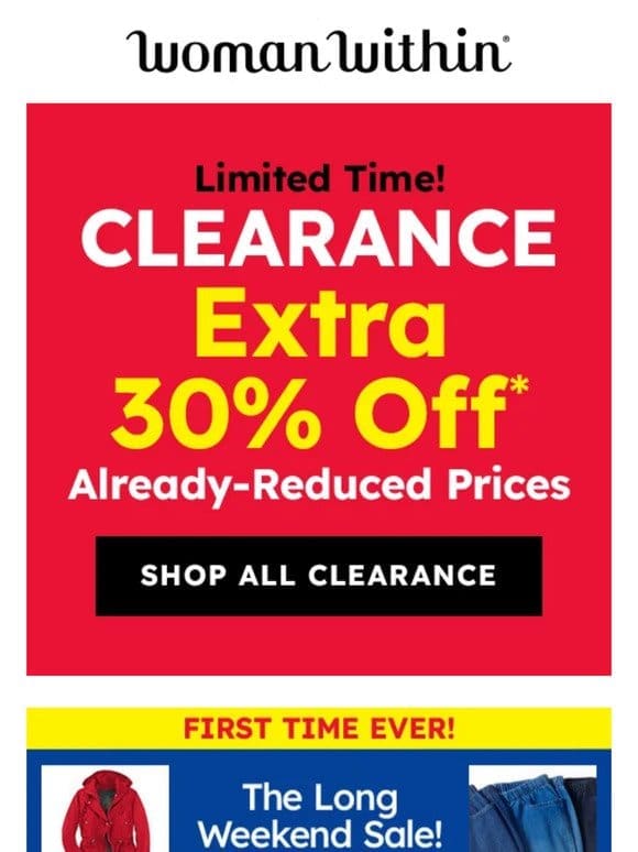 ACT ASAP: Extra 30% off Clearance Ends Soon!